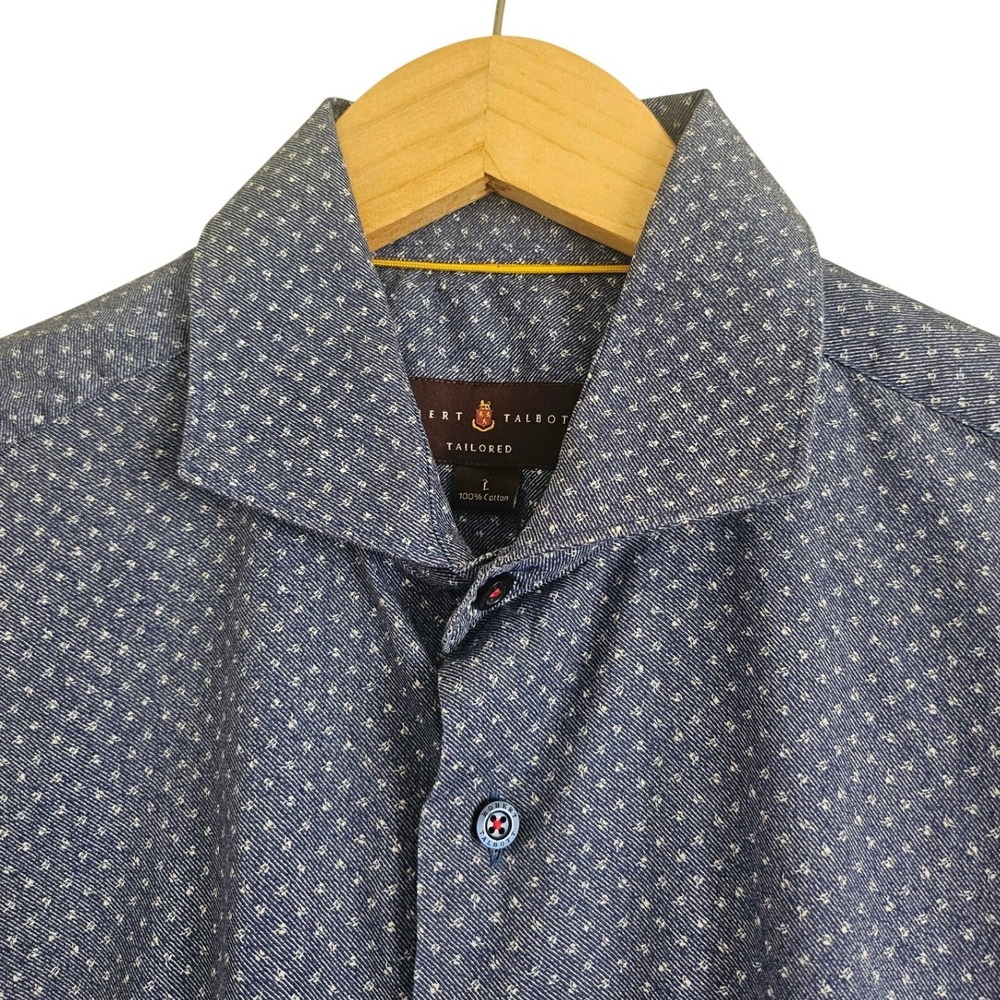 Robert Talbott Tailored Mens Blue White Geometric Cotton Button Down Shirt L